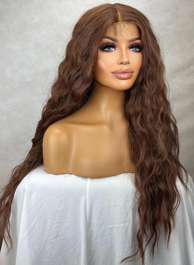 الشوكولاته براون الدانتيل شعر مستعار أمامي المظهر الطبيعي فضفاض موجة عميقة شعر مستعار مقاومة للحرارة الشعر الاصطناعية ارتداء اليومي تأثيري HD شعر مستعار الدانتيل