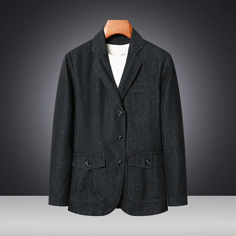 2026 Men's Spring Autumn Single Suit Jacket Cotton Washed Jacket Casual Denim Coat Single Suit