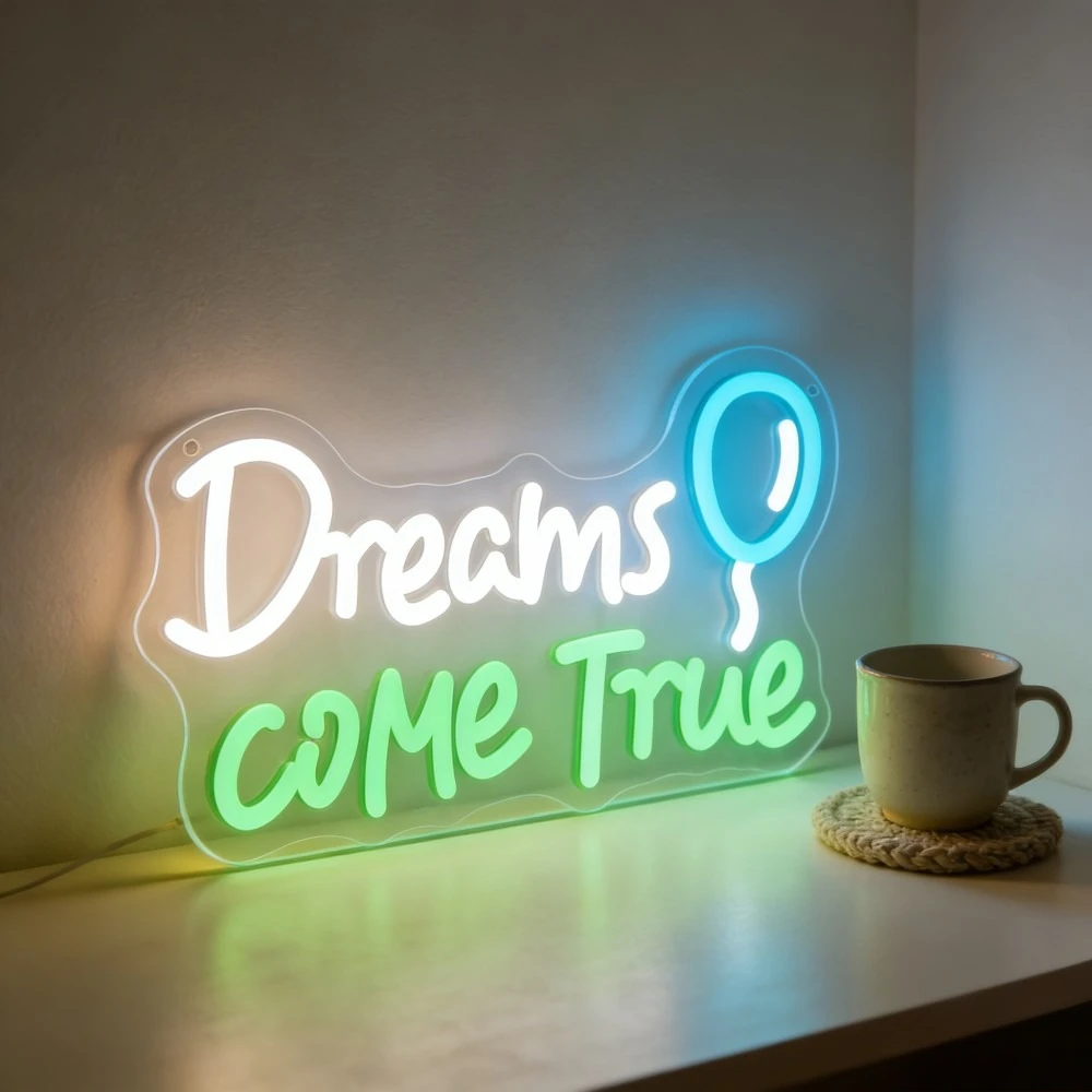 

Неоновая вывеска «Мечты сбываются»: светодиодный декор для спальни, гостиной, свадебной вечеринки, мотивационный подарок, романтическое освещение для дома