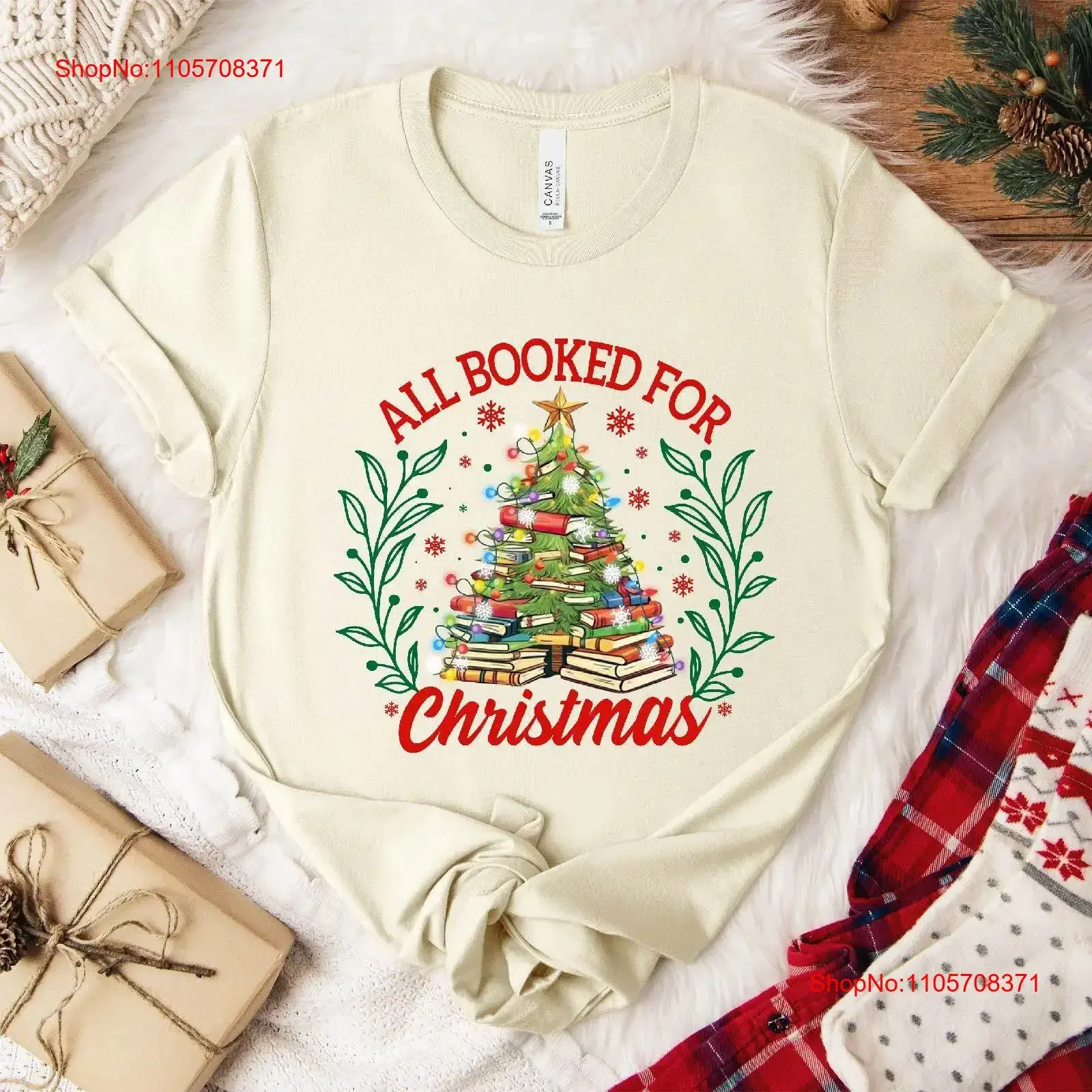 All Booked for Christmas T shirt Librarian Bookworm Sweater Xmas Book Tree SweaT Lovers Holiday vintage Washed homme