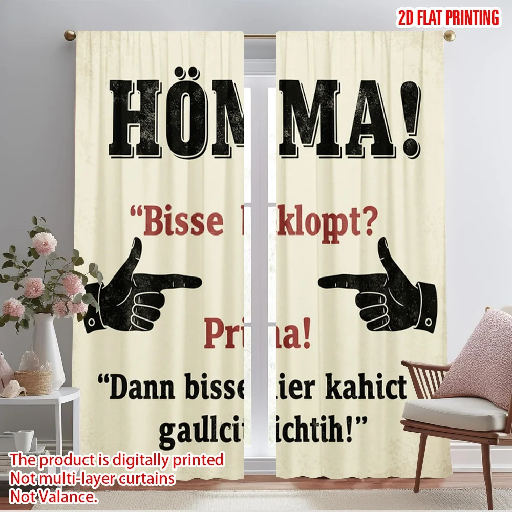 

2pcs 2D flat printing Window Curtains Hey You Crazy Prima Fabric Without Electricity Festive Holiday for All Occasions