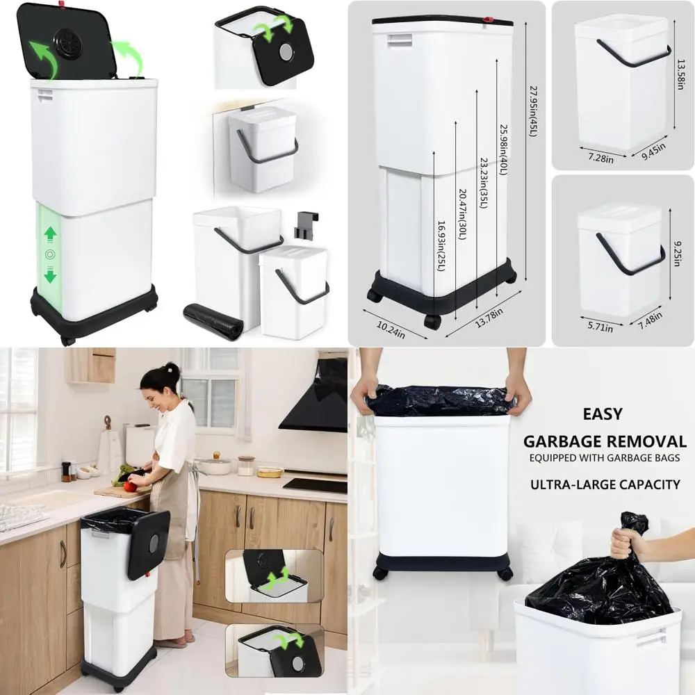 

Large 13 Gallon Trash Bin with Lid and Wheels, Ideal for Kitchen, Bathroom, Bedroom, and Office, Suitable for 25-45 L Altitude A