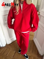 Spring Red Women's Tracksuit with Zipper Cotton Oversize Classic Two Piece Set Women Casual  Yellow Trouser Suits for Women 2026