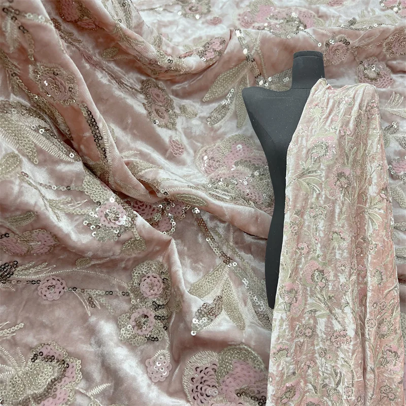 

Новая высококачественная бархатная ткань с цветочной вышивкой блестками, ткань для осенних и зимних женских платьев и платьев своими руками.