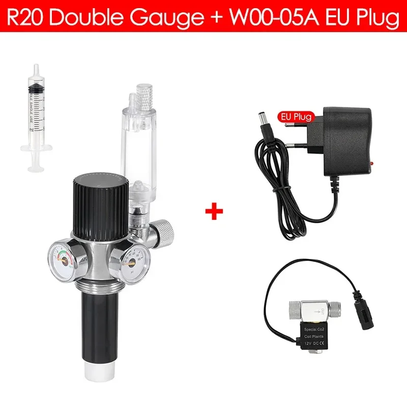 Fish Tank CO2 Regulator Double Gauge Pressure Regulating Stainless Steel Electromagnetic Valve for Aquarium CO2 Equipment