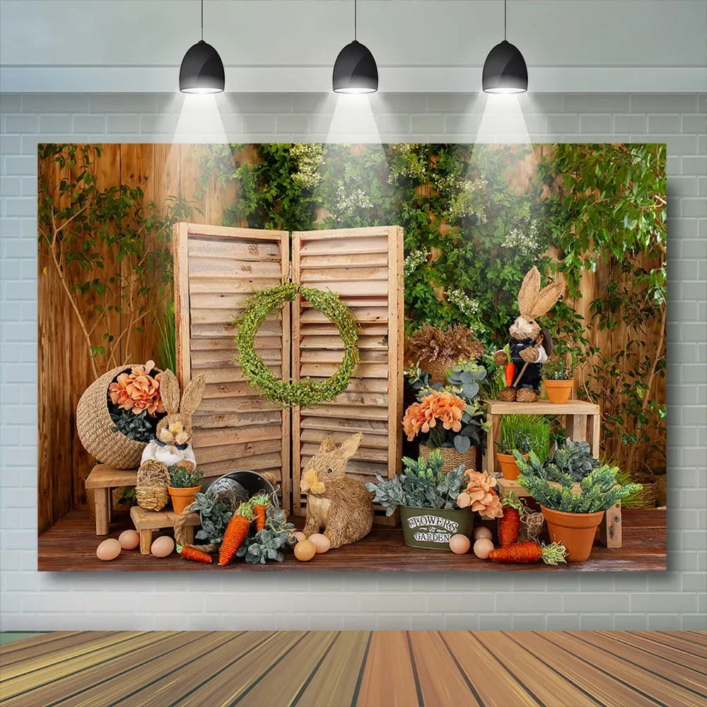 용수철 부활절 사진 배경 어린이 생일 파티 소품, 토끼 계란 꽃, 잔디 장식, 어린이 초상화 배경