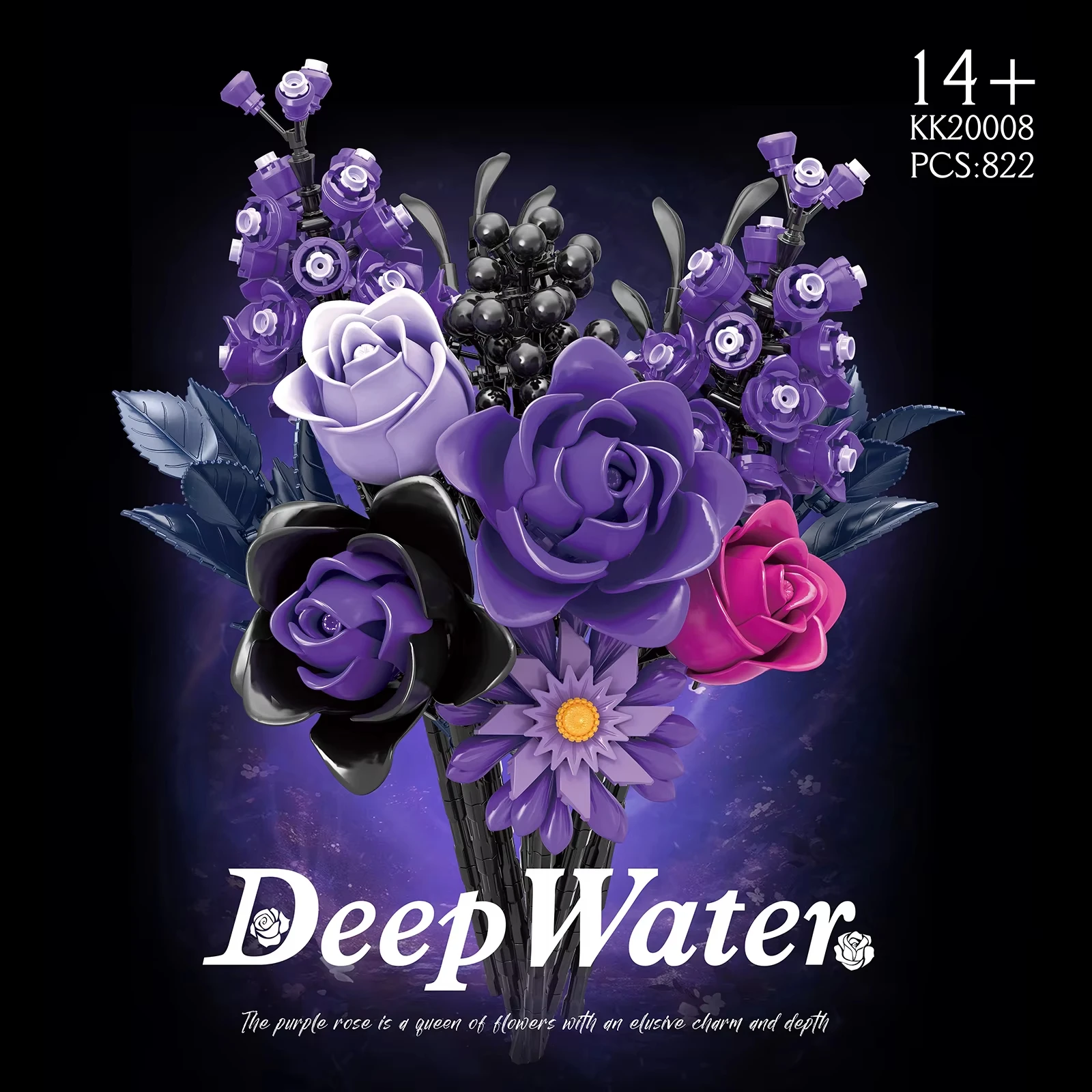 

822pcs Flower Bouquet Building Blocks KK20008 Artificial Purple Rose Floral Bricks Decoration MOC Botanical Collection Gift