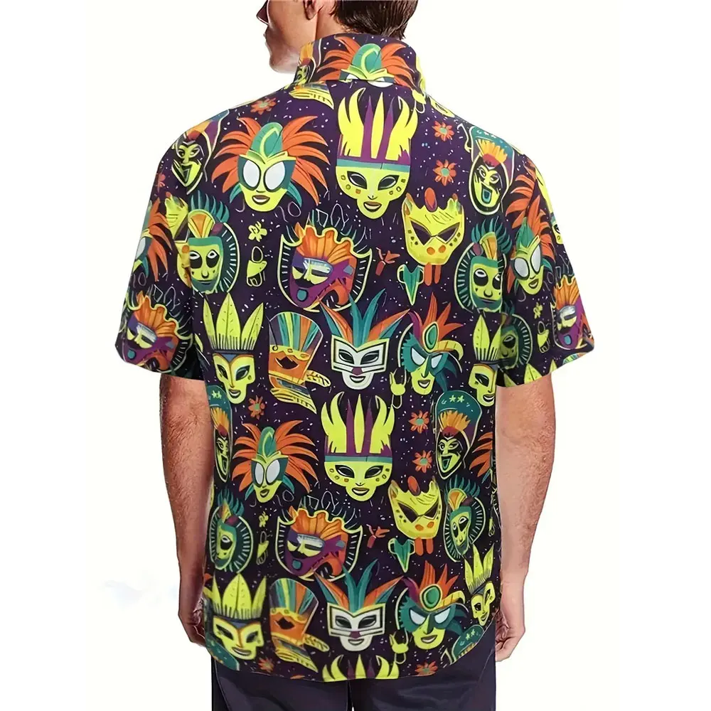 Men's Summer Shirt Tribe Figures & Pattern Print Shirt Trendy Short Sleeve Shirt For Hawaiian Vacation Plus Size Men's clothing