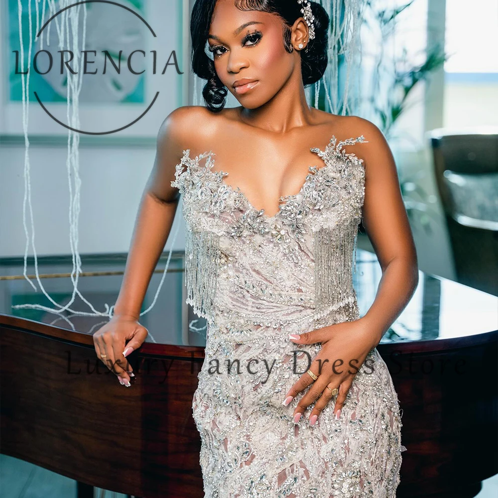 Robe de bal de forme sirène, avec franges scintillantes, fente latérale en cristal, personnalisée, sans manches, 2025