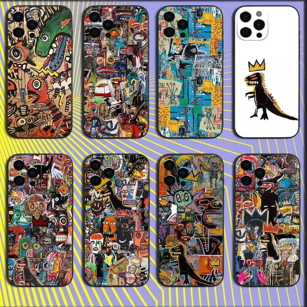 J-Jean Michel B-Basquiat Phone Case For iPhone 16,15,14,13,12,11,Pro,X,XS,Max,XR,Plus,Mini Soft Black Cover