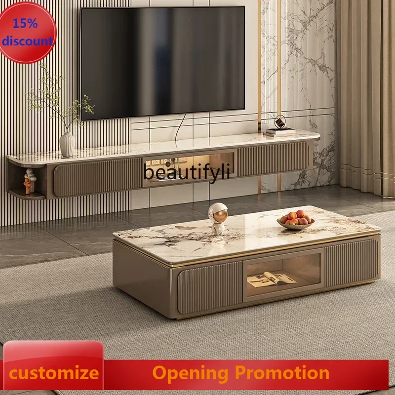 

ss7486 ss 7486 Light luxury rock slab coffee table suspended TV cabinet combination suspended floor cabinet hanging living room