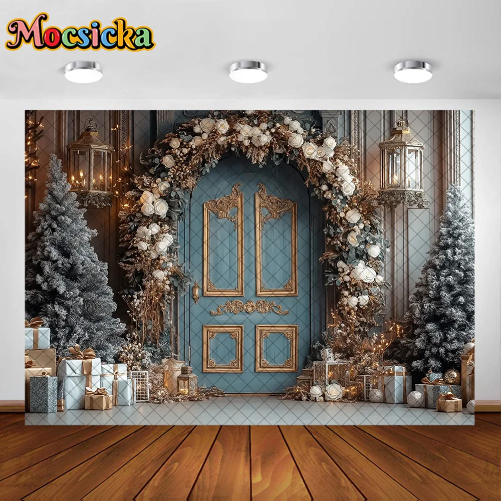 Mocsicka التصوير خلفية شجرة عيد الميلاد إكليل عيد الميلاد الديكور الأسرة عطلة صور خلفيات الصور للصور