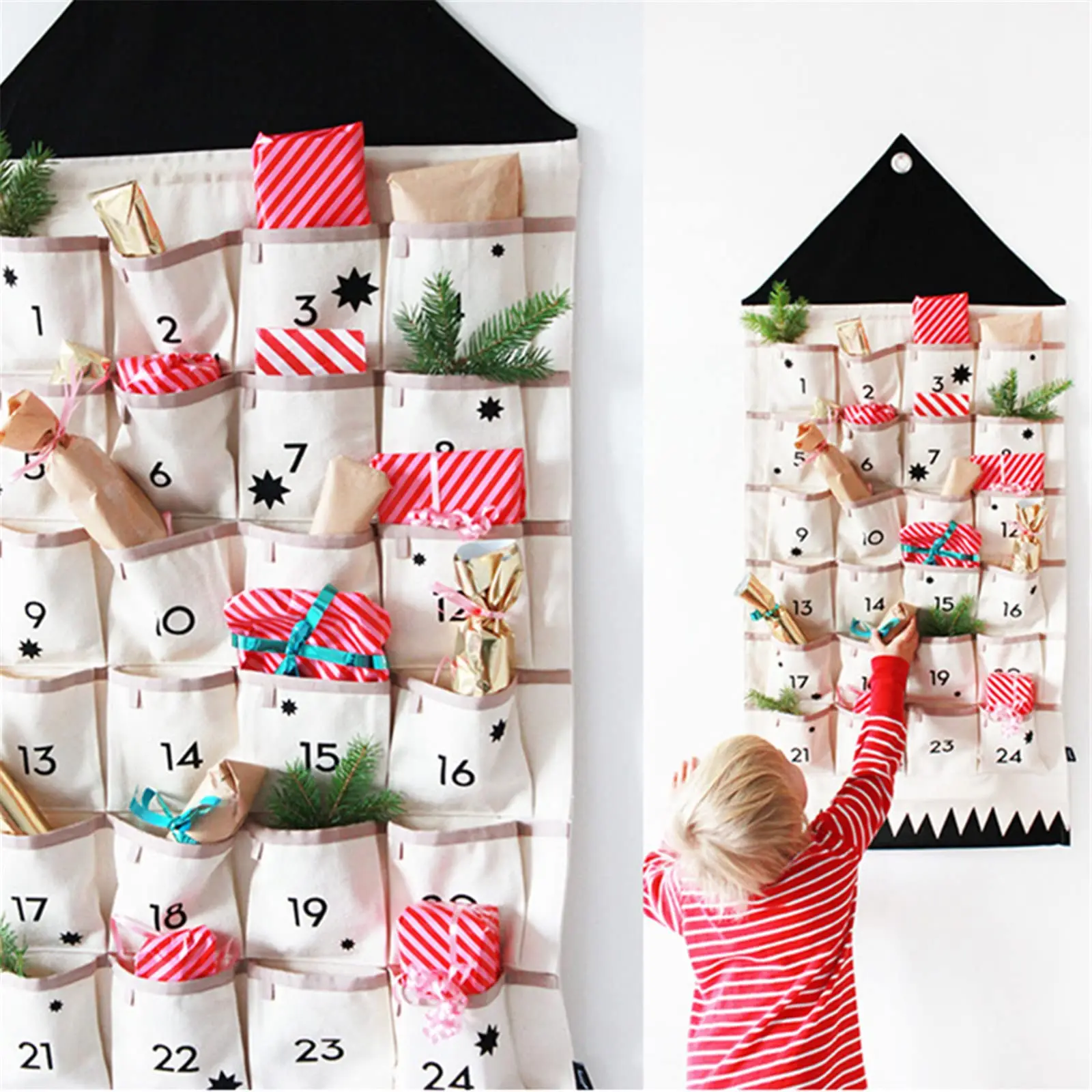 Décoration murale suspendue de noël 2020, calendrier de l'avent de noël avec 24 poches, compte à rebours réutilisable, décoration de noël pour la maison, DIY