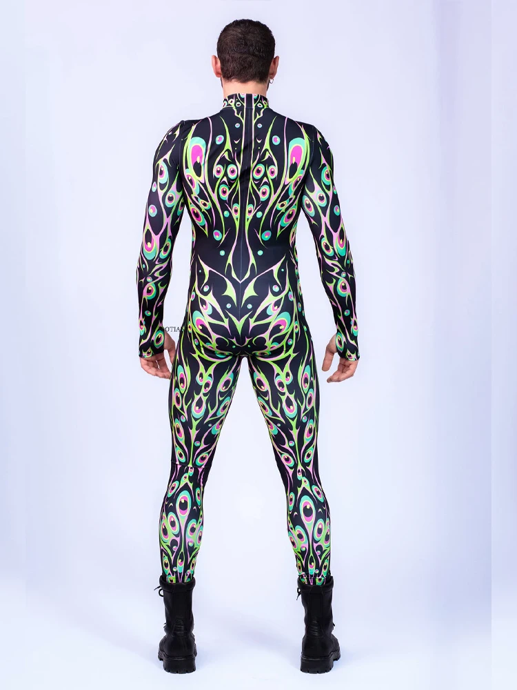 Halloween Couple 3d Printed Phoenix Feather Bodysuit Role Play Steampunk Bodysuit Carnival Party Stage Performance Costume Suit