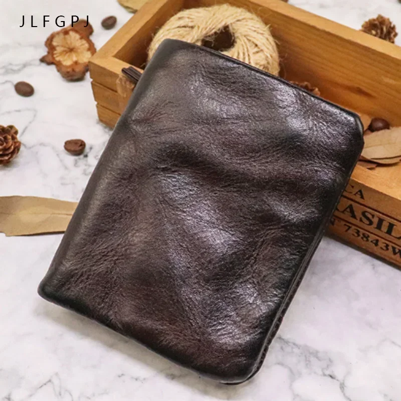 

Vegetable Tanned Head Layer Cowhide Purse Men's Hand-rubbed Color Genuine Leather Retro Casual Short Billfold