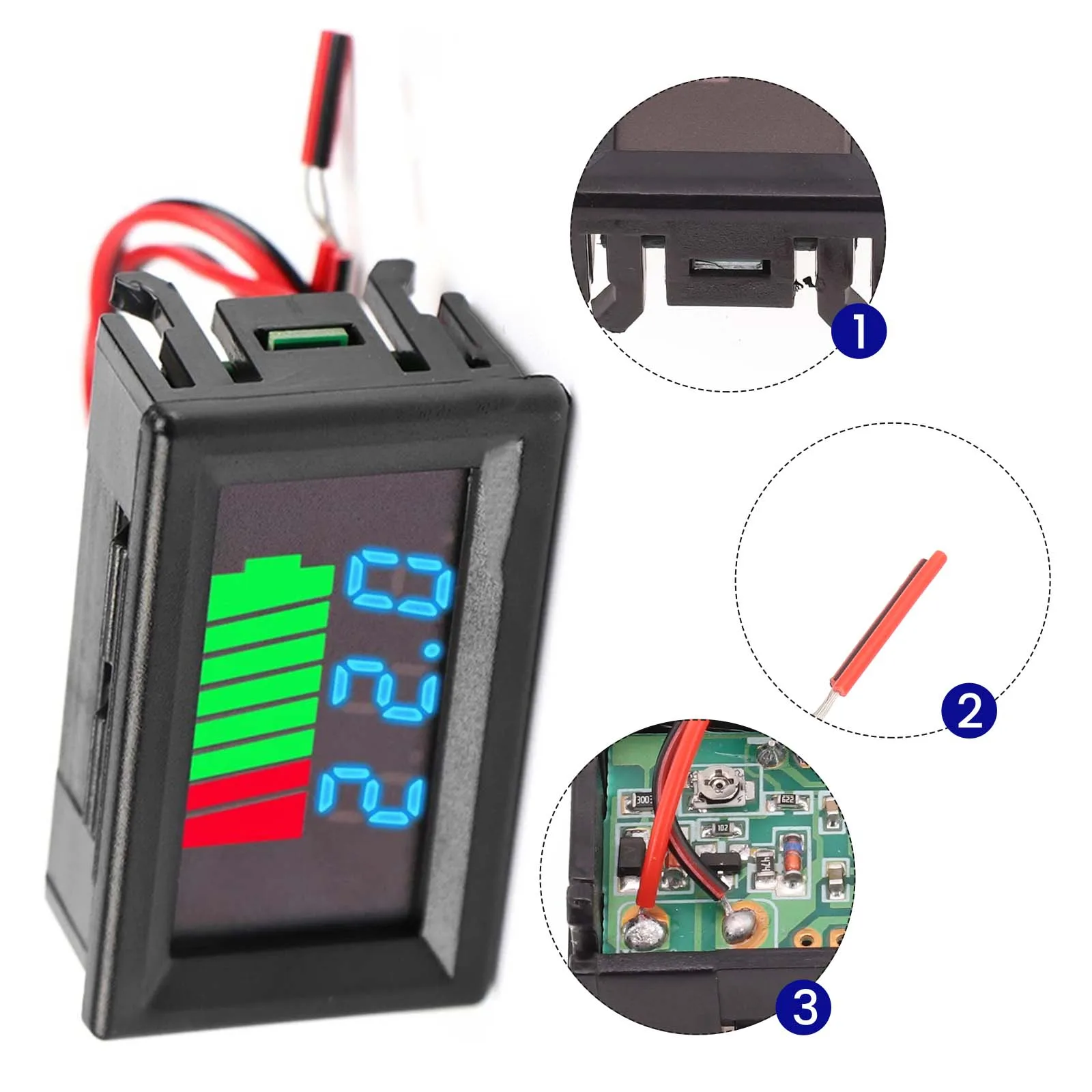 Car Battery Charge Level Indicator Lithium Battery Capacity Meter Digital Display For 12V-72V Battery Vehicles