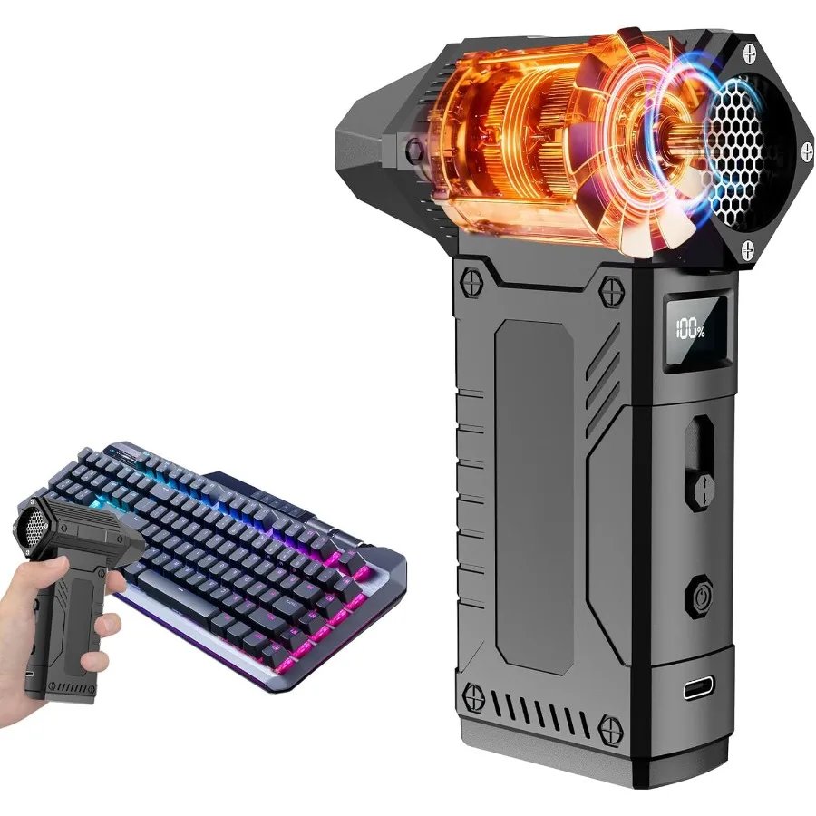 

Compressed Air Duster200 000RPM Turbo Jet Blower with LED Display 8-Gear Adjustable Mini Air Broom Electric Air Duster for Keyb