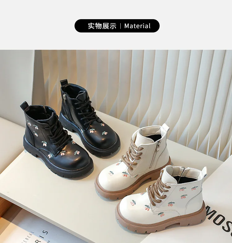 Weichsohlen-Stiefel aus besticktem PU-Leder für Mädchen, Frühling/Herbst, rutschfeste kurze Stiefel, leichte, bequeme Freizeitschuhe für Kinder. – Detail 7