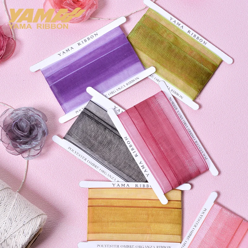 YAMA-Polyester Ombre Organza Ribbon for Crafts, DIY Hair Accessories, Gifts Packaging, Wedding Decoration, 10Yards/Roll, 9mm