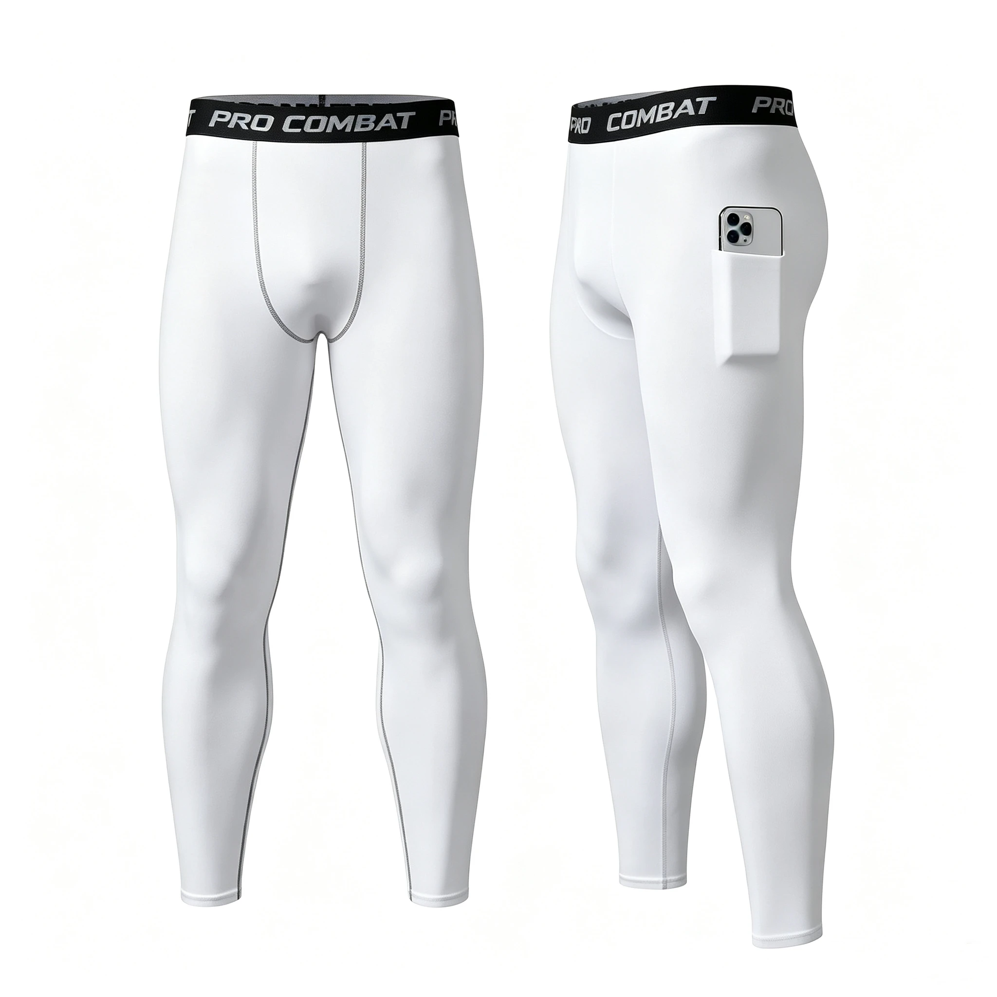 Compression Pant Men Training Gym Leggings with Pockets Running Tights Fitness Basketball Jogging Workout Trouser Polyester