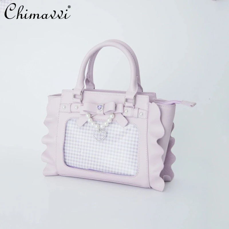 Borse a tracolla giapponesi Anjrouge Mine 2024 New Sweet Cute Bow Pearl Pendant Lace Mini Bags Girls Lolita Kawaii Hand Bags