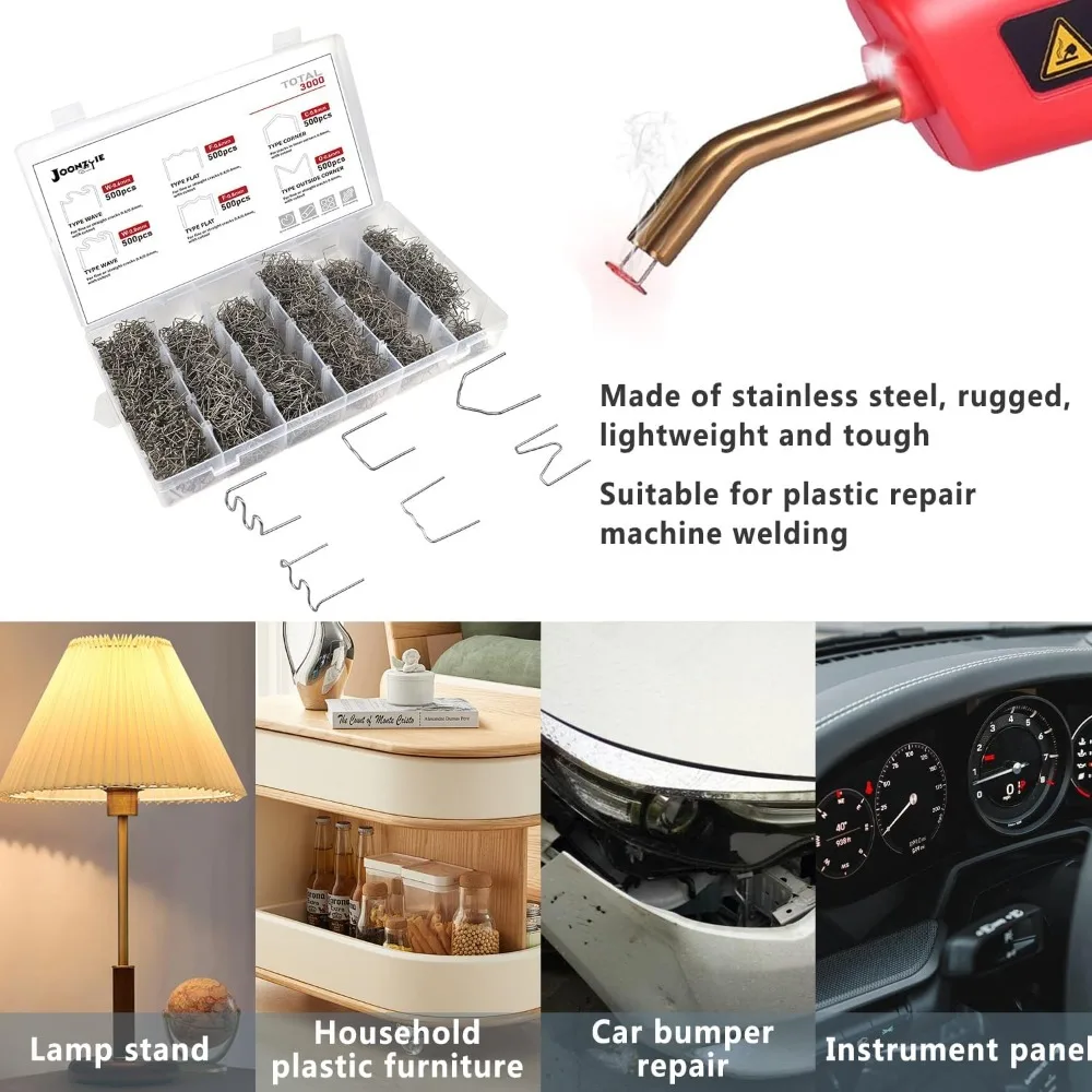 دبابيس لحام بلاستيكية 3000 قطعة طقم لحام بلاستيك، 6 أنواع من دبابيس لحام آلة إصلاح البلاستيك للسيارات لجميع السيارات، 0