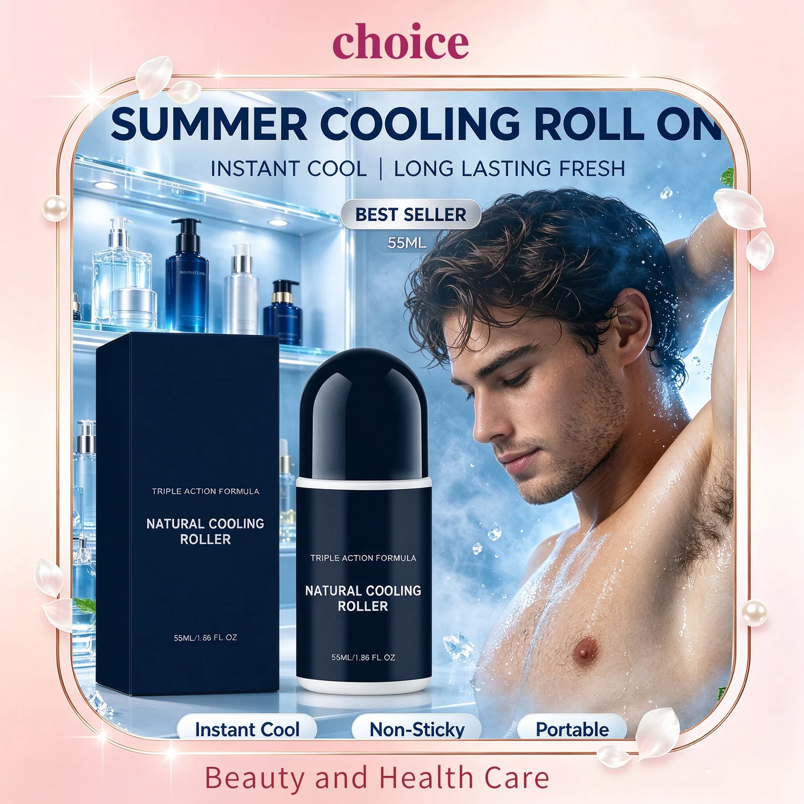 Summer Cool Roll On Eliminate Underarm Body Odor Long Lasting Fresh Aroma Instant Cool Relief Fatigue Non-Sticky Portable Roller