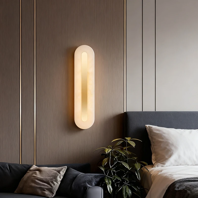 

2025 New French Copper Marble Wall Lamp, Dimmable Round Lustre Sconce for Villa Living Room, Elegant Home Decor Light