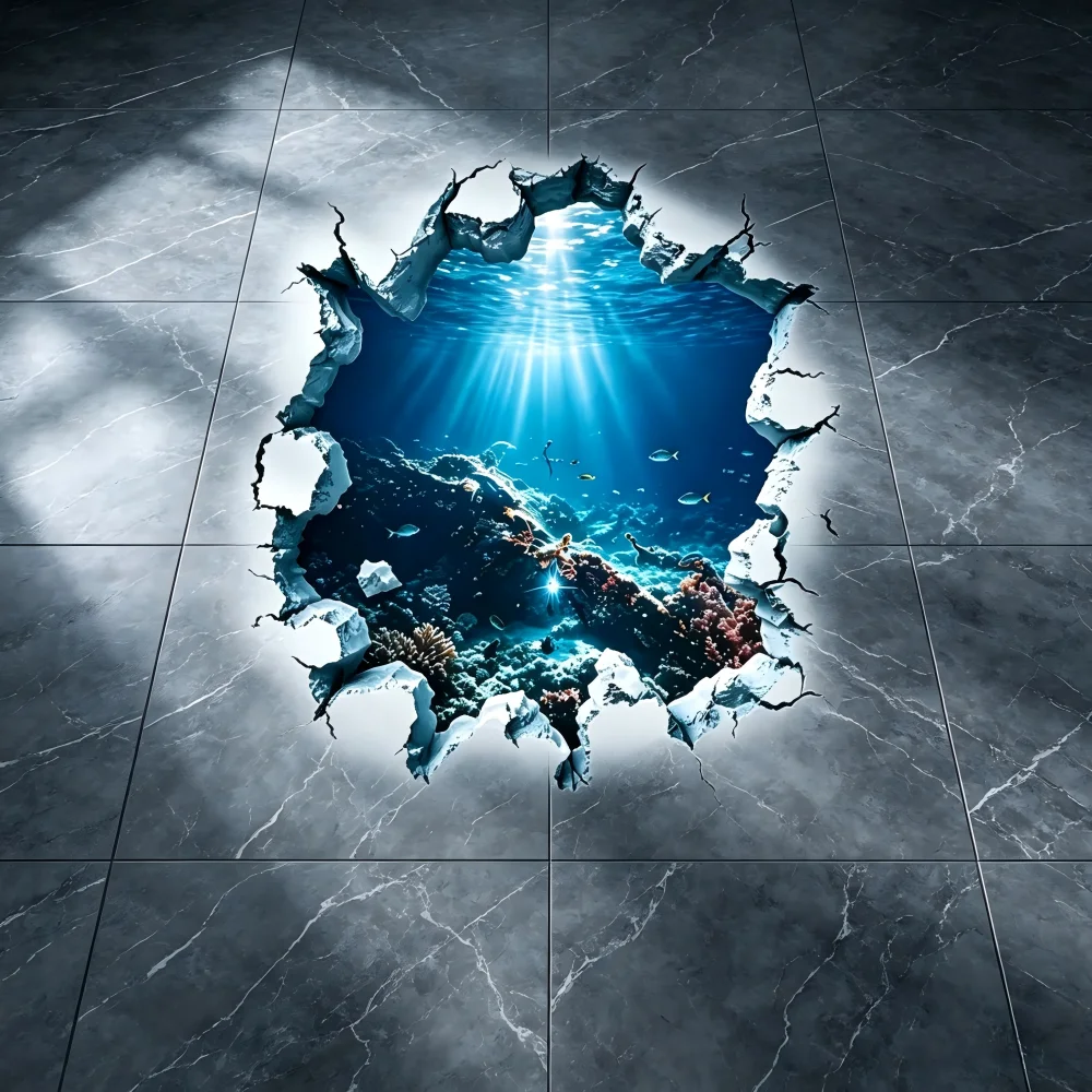 1 underwater themed blue seawater floor sticker, home decoration floor sticker