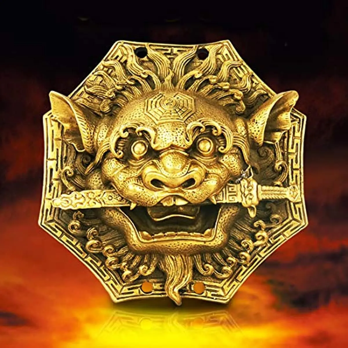 1 Stück 6,2" chinesischer Feng Shui Messing stereoskopischer Tierkopf Bagua Spiegel
