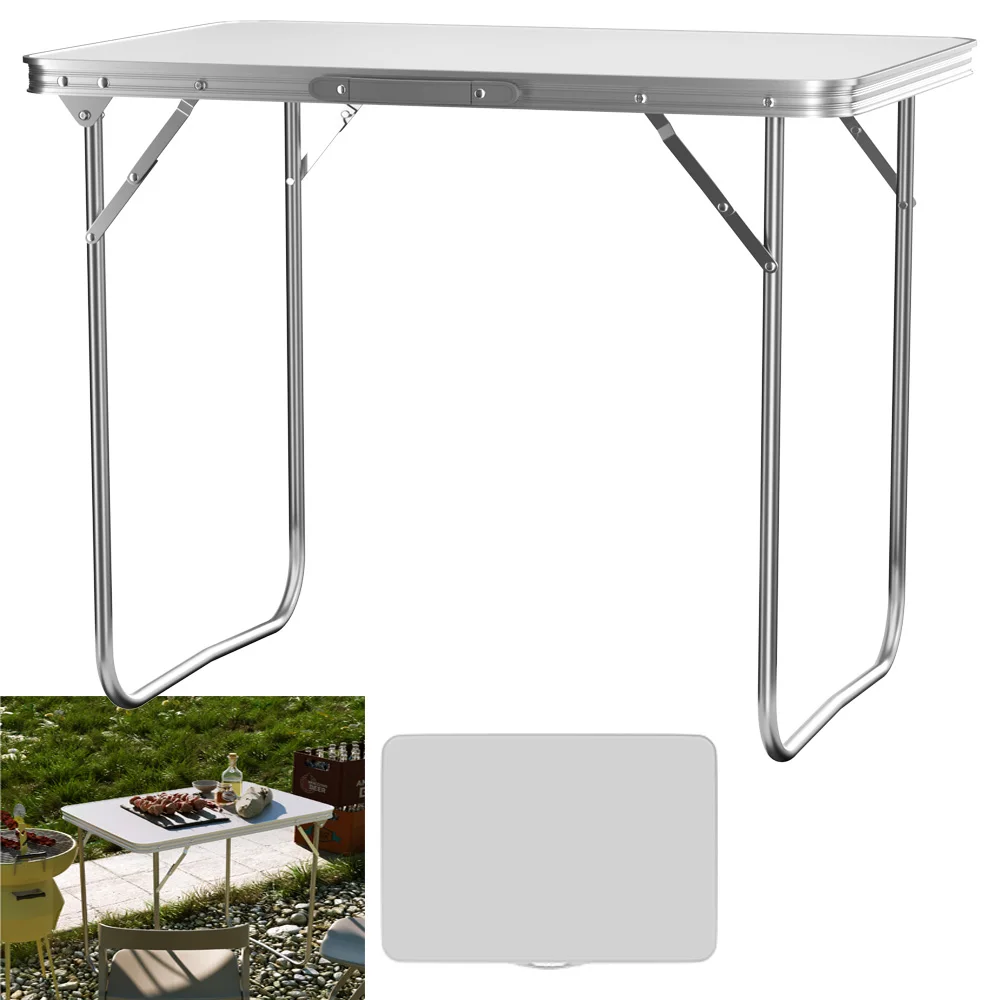 Aluminum Folding Table Camping Table Portable Catering Dinner Table,Trestle Heavy Duty for Picnic Garden Party BBQ,80x60x69cm