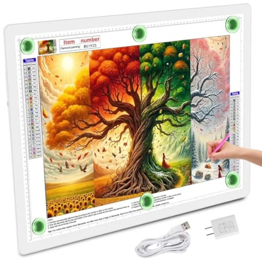 

Световая панель 25.2''x18.4'' (64x47 см) с магнитным креплением, светодиодная доска для алмазной вышивки, 3 режима цвета, световой бокс для трафаретирования, 6 уровней яркости и регулировки.