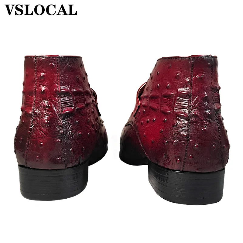 2025 Mens Ankle Boots Shoes Black Buckle Strap Ostrich CROCO Prints Casual Dress Cowboy Boots Slip on Leather Boots Men