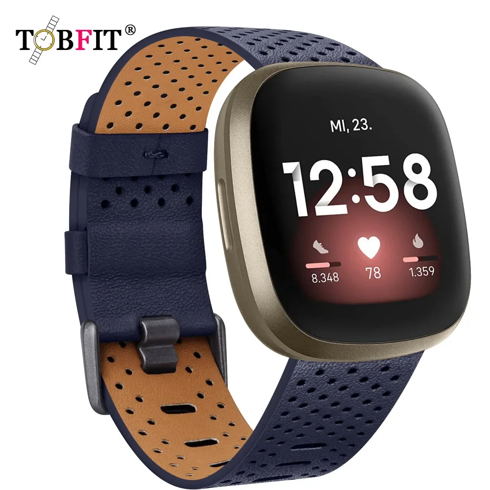 Leather Strap For Fitbit Versa 3 Band Breathable Bracelet Leather Smart Watch Band For Fitbit Versa 4 Sense 2 Strap Replacement