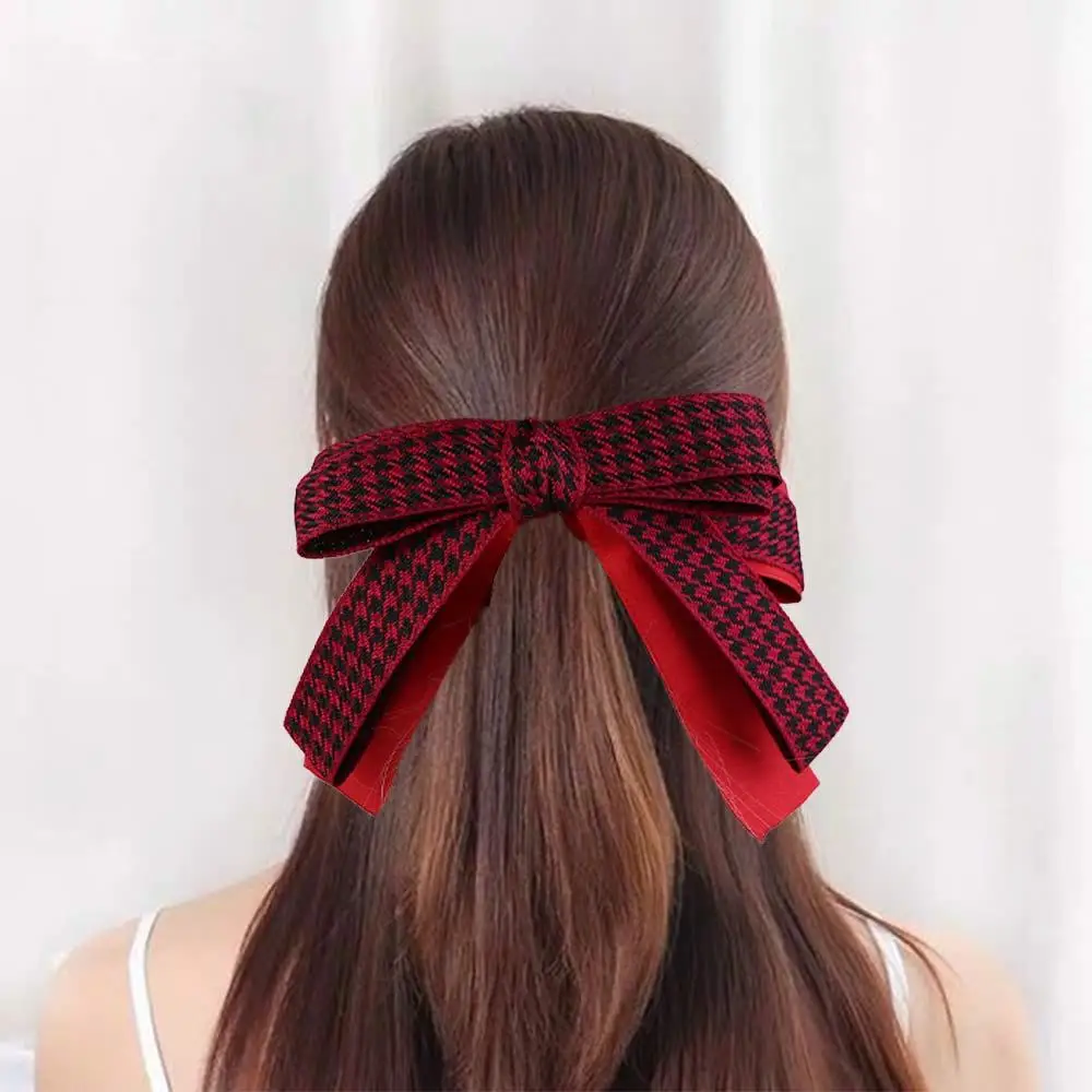 Vintage Colth Wome Hair Claw Houndstooth High Ponytail Fixed Bow Headwear Girls Hairpin Banana Hair Clip Korean Style Hair Clip