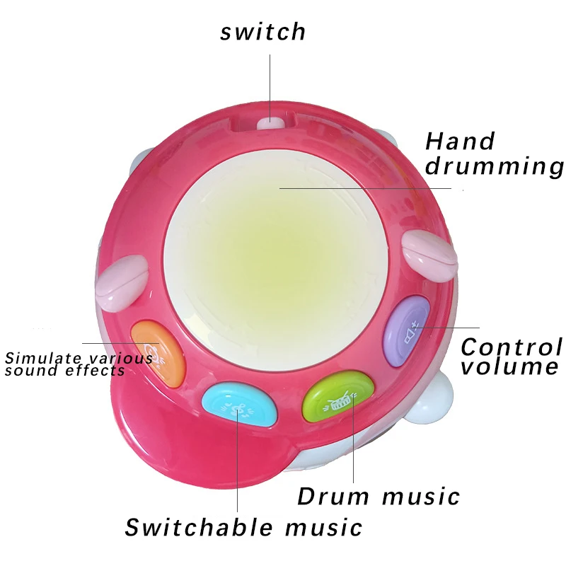 5in1 Baby Cartoon Hand Drum Toy Music Drum Toys Musical Dog Tumbler Toy with Light & Music Early Educational Toys for Kids Gifts