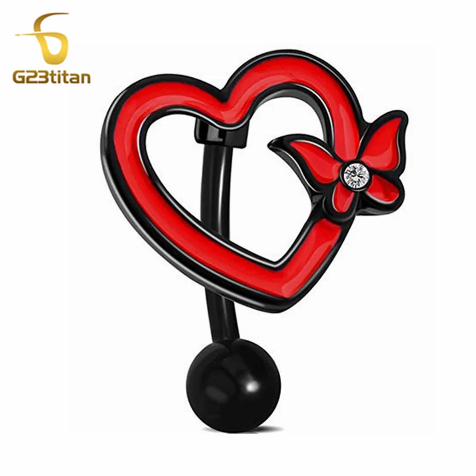 14G Inverted Red Heart Shaped Butterfly Belly Button Rings For Women Halloween Navel Piercing Anti Allergic Jewelry Accessory