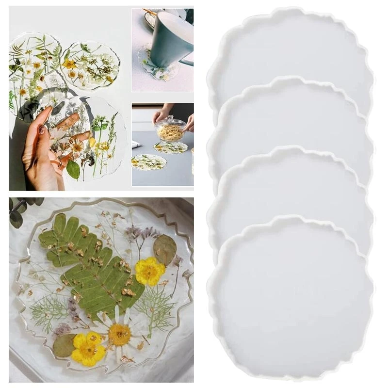 A52E 4 Pcs Jewelry Decoration Making Epoxy Mould Geometry Mug Pad Resin Casting Mold