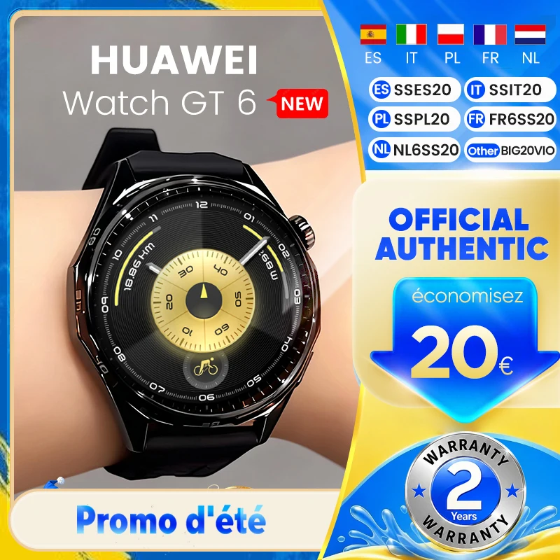 Nouvelle montre intelligente Huawei WATCH GT6 46 mm, écran AMOLED de 1,47 pouce, autonomie de 21 jours, résistance à l'eau 5 ATM, NFC + positionnement GNSS