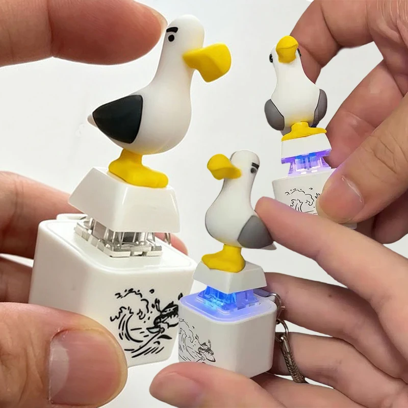 Luminous Seagull Clicker Keychain Electronic Bird Voice Sound Pendant Mini Keyboard Stress Relief Decompression Fidget Key Chain