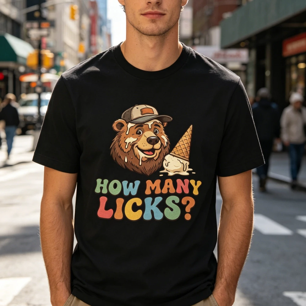 Funny Gay Bear T-Shirt How Many Licks Ice Cream Graphic Printed Shirt Pride Month Humorous Gift Tee Mens Summer Fashion Tshirt
