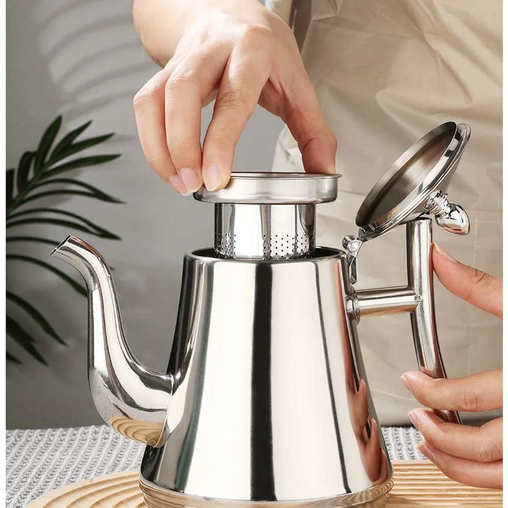 Stainless Steel Tea Pot With Removable Filter Infuser Stovetop Compatible Coffee Brewing Kettle Luxury Home Kitchen