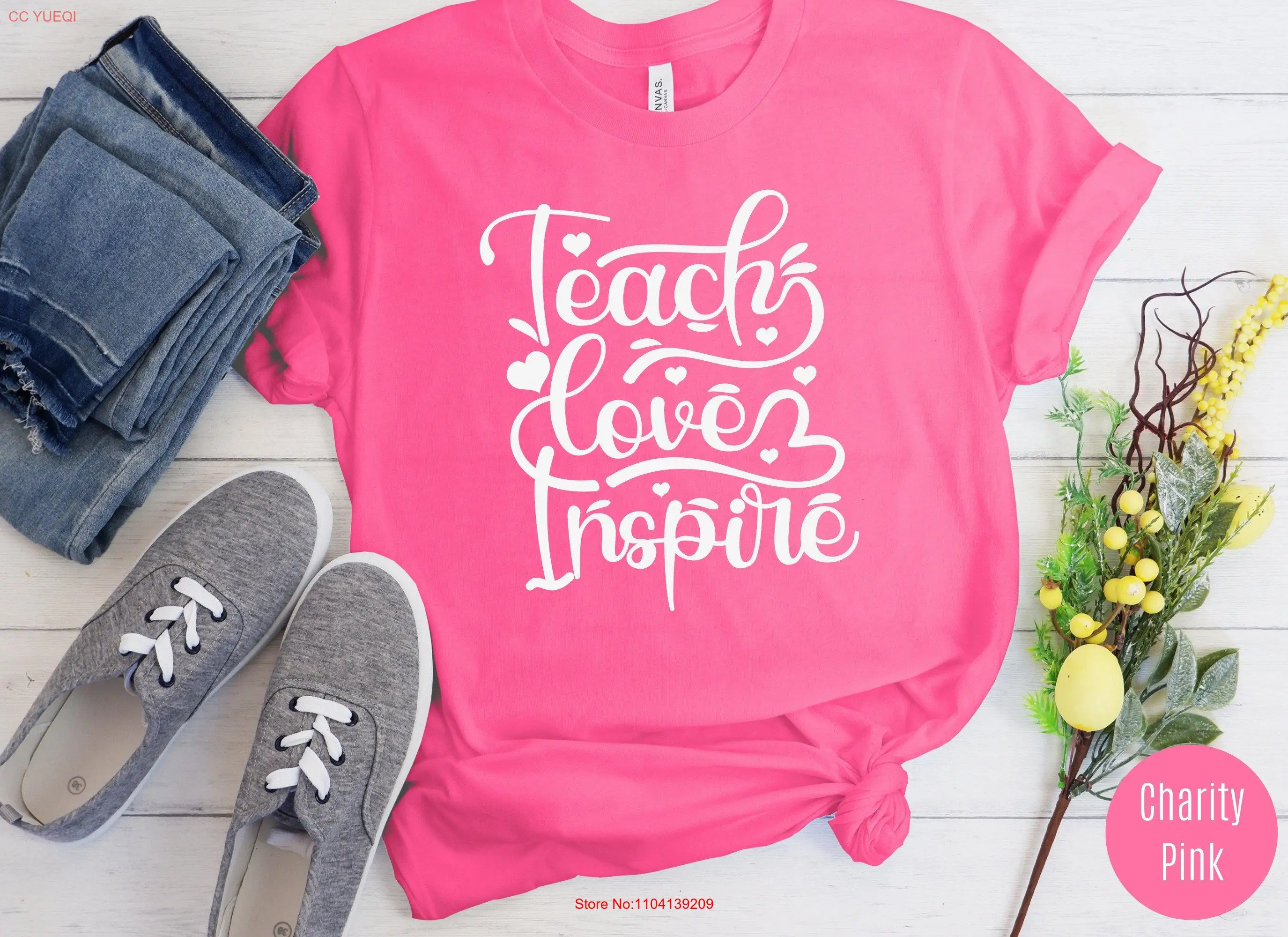 

Teach Love Inspire Teacher Quote T Shirt Cute Life New for Appreciation long or short sleeves