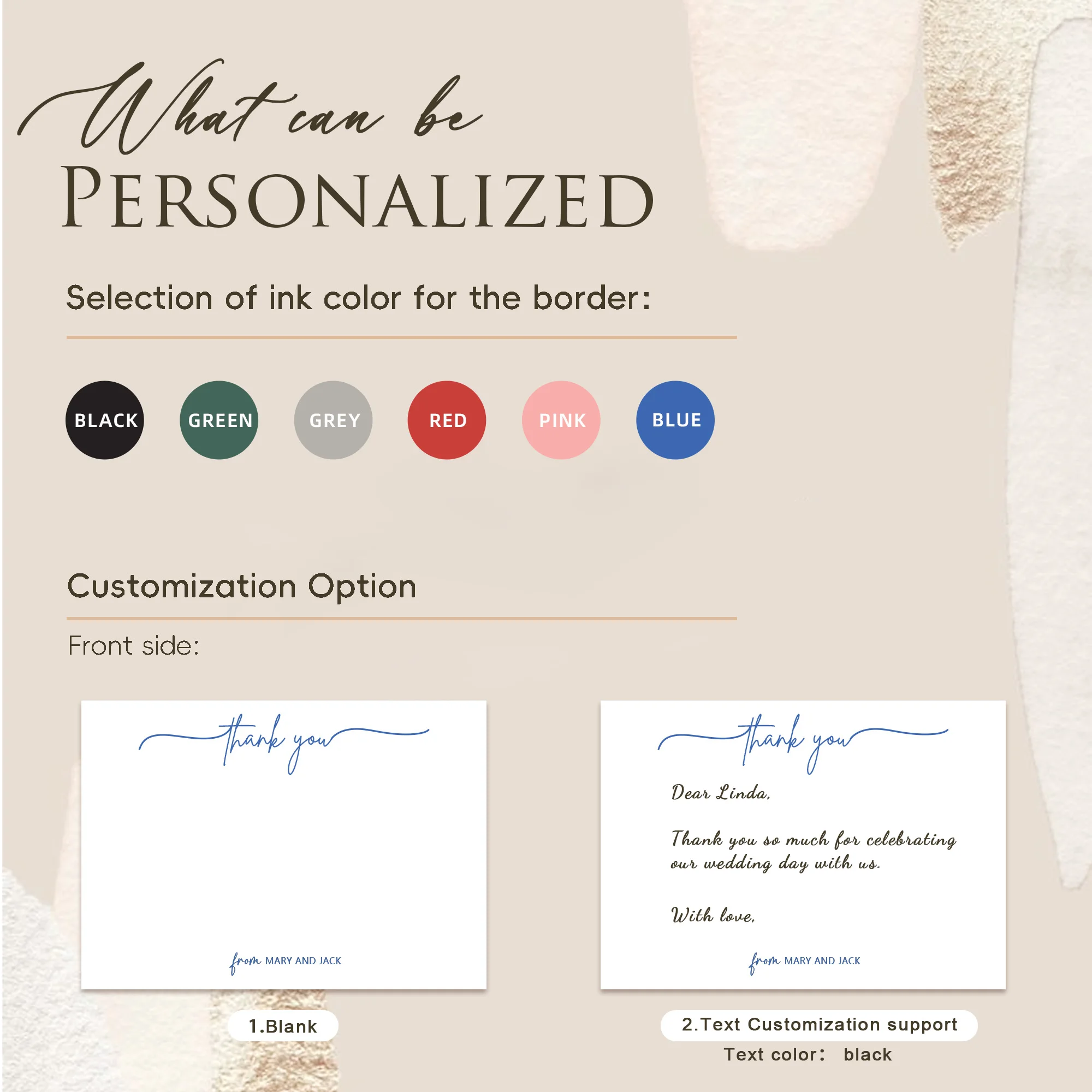 مغلفات مخصصة رسالة شخصية الأزواج شكرا لك بطاقات مع صورة/زفاف شكرا لك بطاقات ملاحظة/مذكرة قرطاسية مسطحة مخصصة