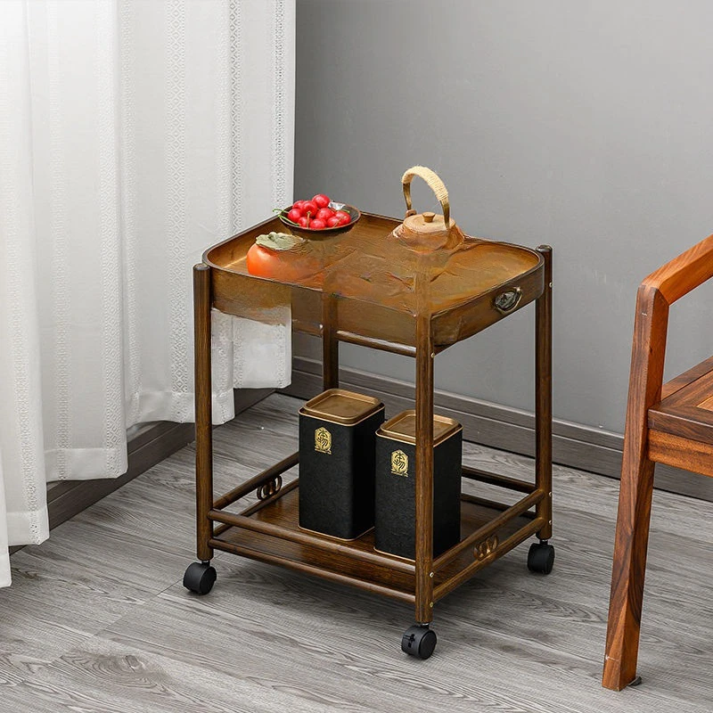 

mobile coffee table, household living room, movable side table, Chinese style tea rack with wheels