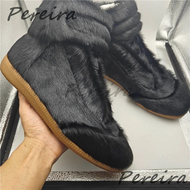 Leopard Print Fur High-Top Boots Solid Thick Soled Round Toe Lace-Up Casual Sneakers Autumn Winter Trendy Versatile Men's Shoes view 3