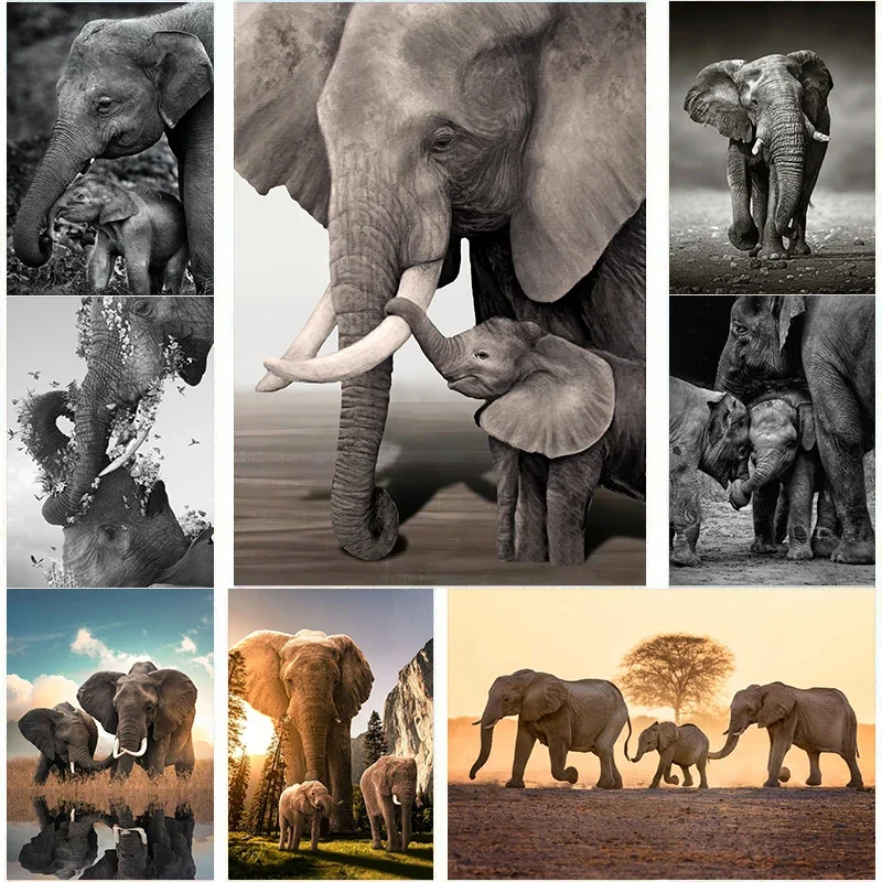 Wildlife Elephant Family Posters Canvas Painting Animal Father Mother Baby Love Wall Art Picture For Modern Room Home Decorat