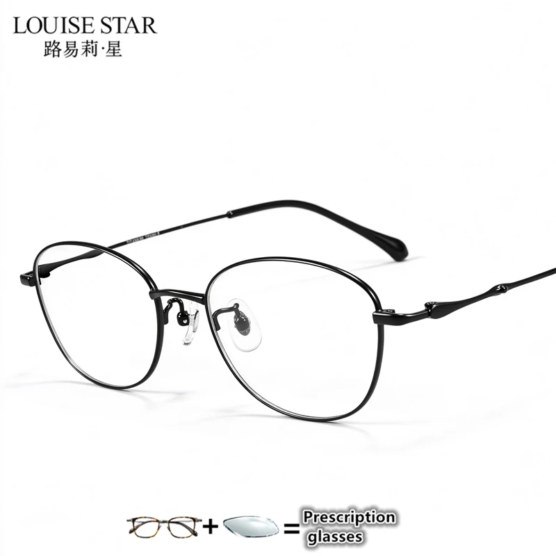 LOUISE STAR Pure Titanium Oval Eyeglasses Frame Women Prescription Optical Glasses Lightweight Myopia Spectacles Custom Rx