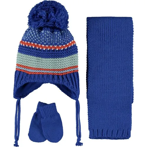 Kitti Male Baby Scarf Beanie Gloves Set 0-18 Month Saks Blue