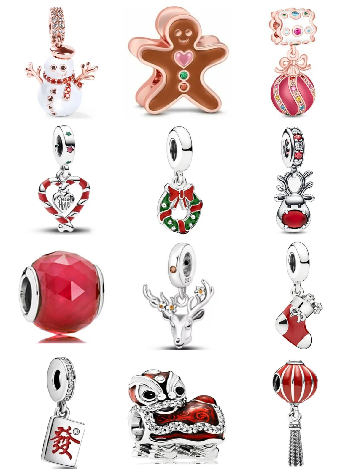 

2024 New 925 Silver Christmas Snowman Lion dance lanterCharm Bead fit Original 5mm Bracelet For Women DIY Fashion Jewelry Making